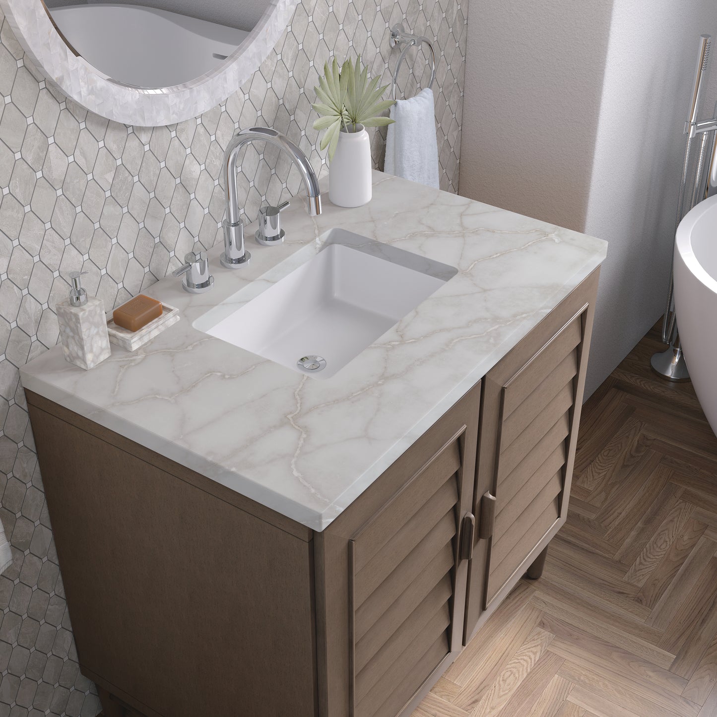 James Martin Portland 36" Single Vanity Whitewashed Walnut with 3 CM Countertop