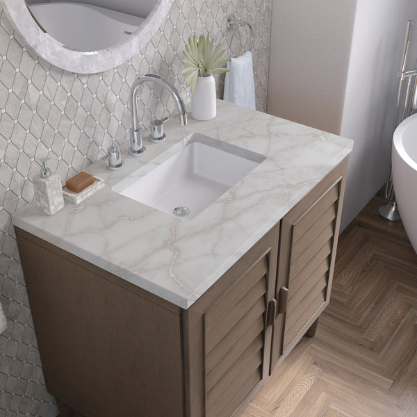 James Martin Portland 36" Single Vanity Whitewashed Walnut with 3 CM Countertop