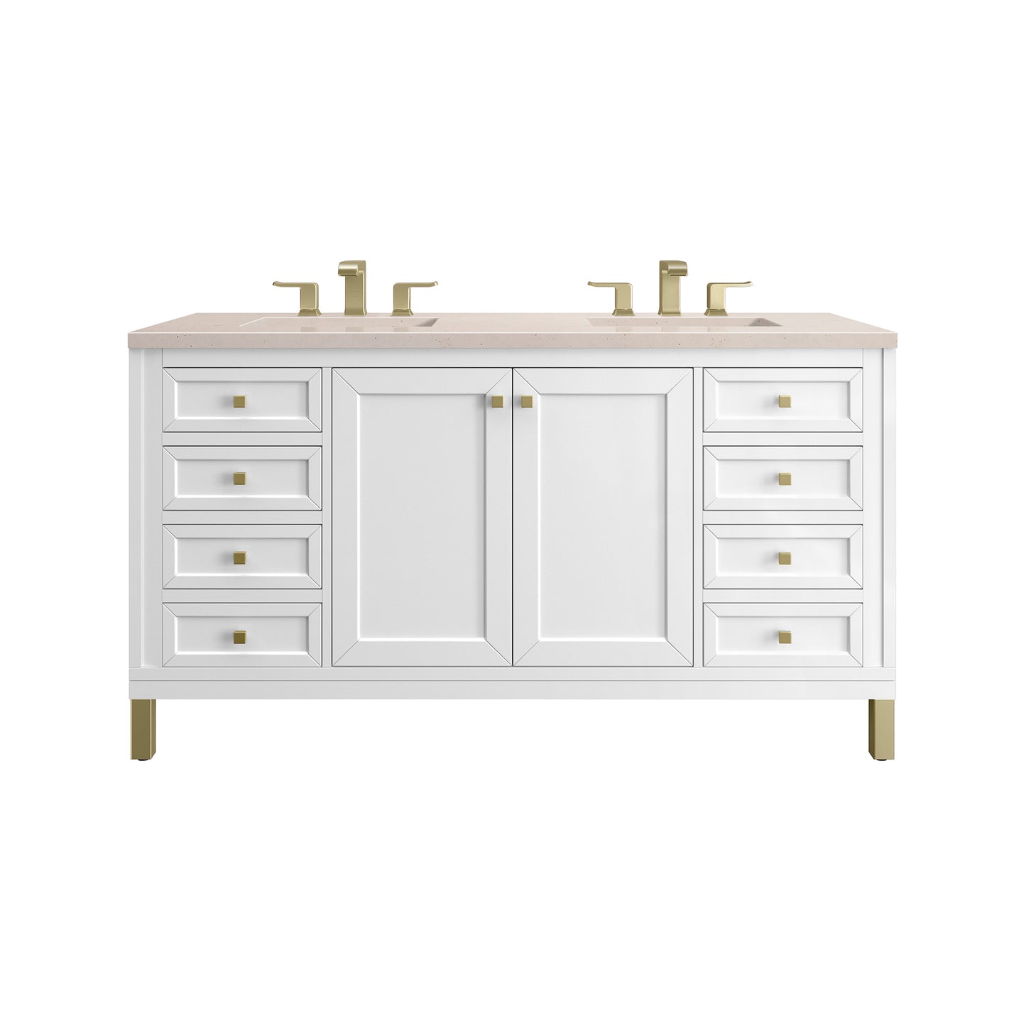 James Martin Chicago 60" Double Vanity, Glossy White - Luxe Bathroom Vanities