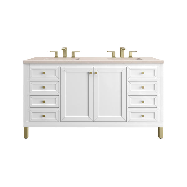 James Martin Chicago 60" Double Vanity, Glossy White - Luxe Bathroom Vanities