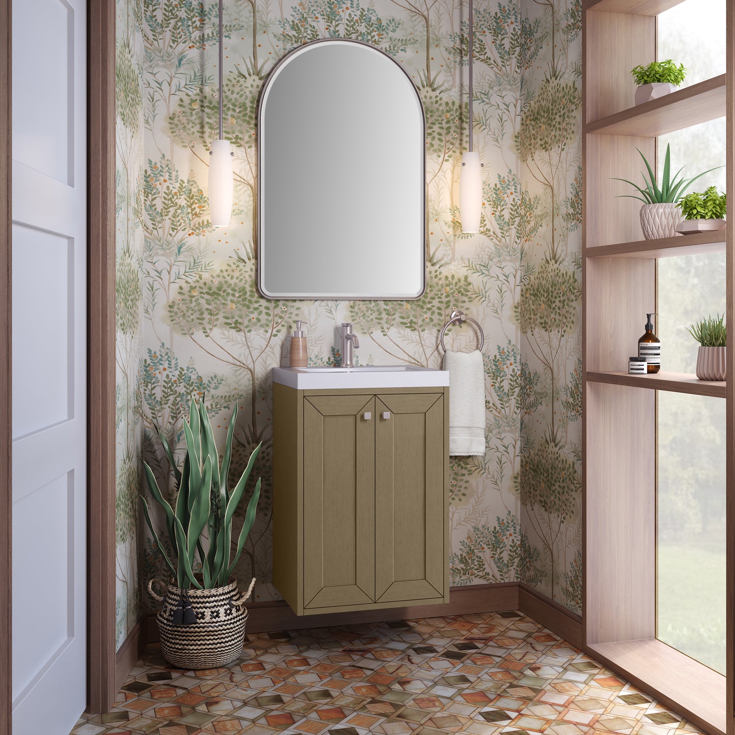 James Martin Chianti Single Floating Vanity with White Glossy Composite Stone Top