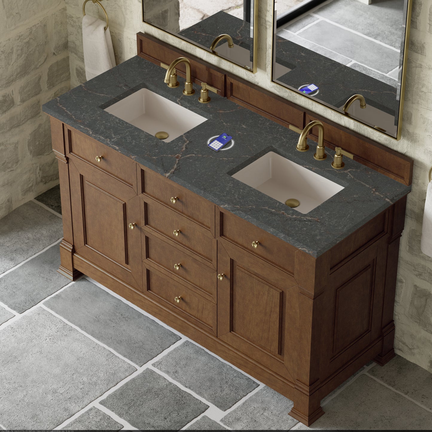 James Martin Brookfield 60" Double Vanity with 3 CM Countertop & FreePower Wireless Charger