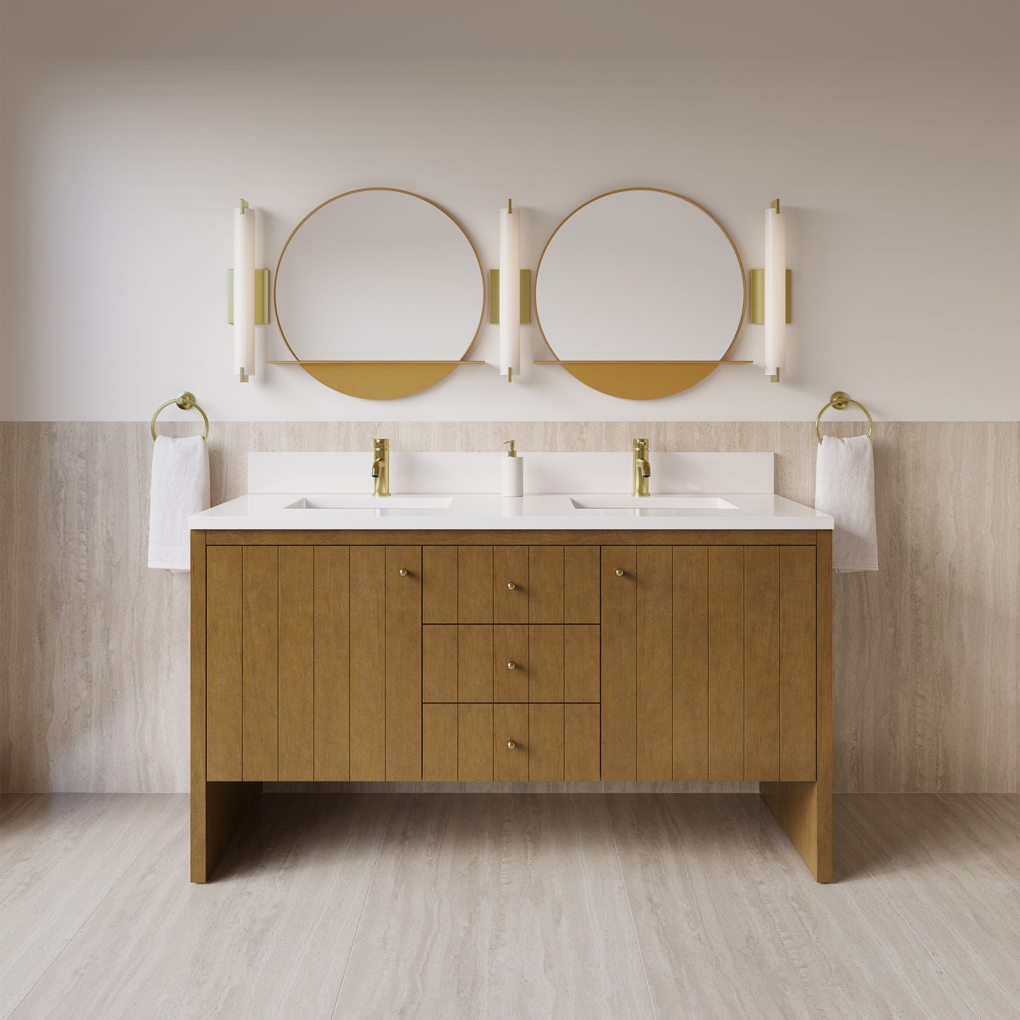 James Martin Hudson 60" Double Vanity with Single Hole 3 CM White Zeus Silestone Top and Matching Backsplash