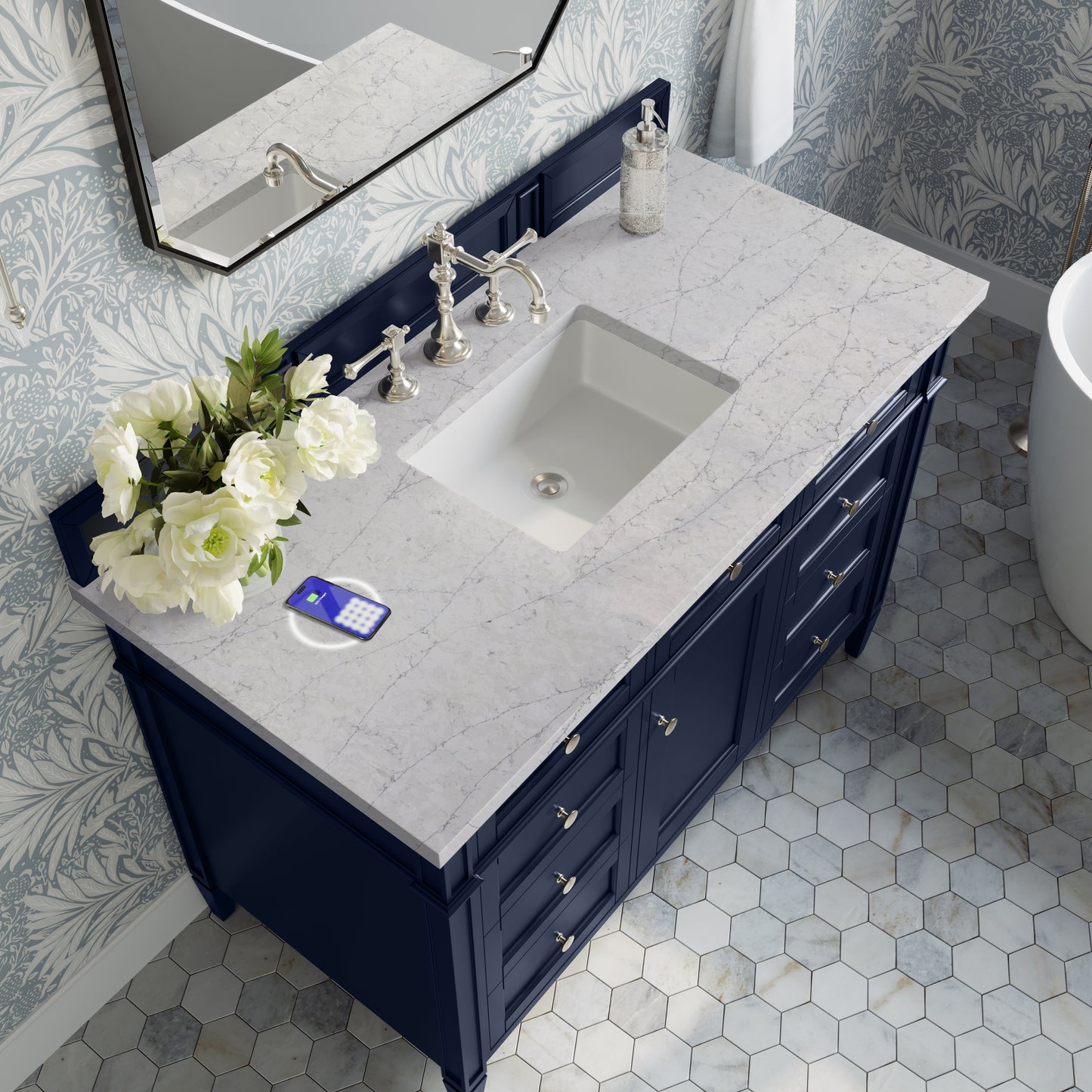 James Martin Brittany 48" Single Vanity with 3 CM Countertop & FreePower Wireless Charger