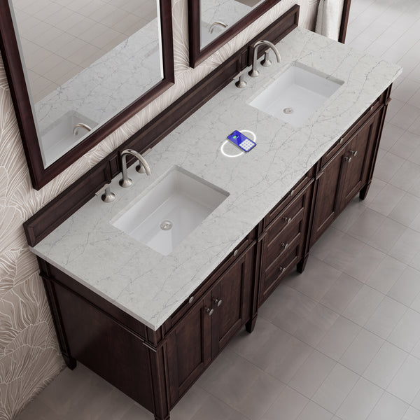 James Martin Brittany 72" Double Vanity with 3 CM Countertop & FreePower Wireless Charger
