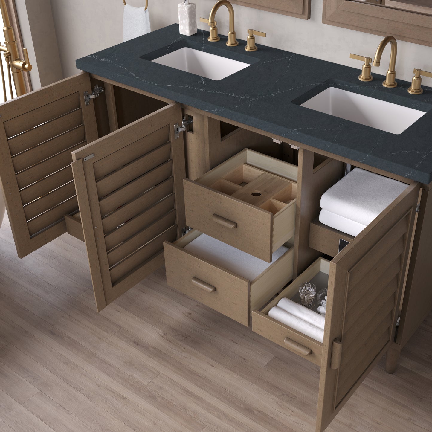 James Martin Portland 60" Double Vanity Whitewashed Walnut with 3 CM Countertop