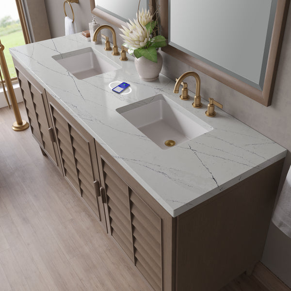 James Martin Portland 72" Double Vanity Whitewashed Walnut with 3 CM Countertop & FreePower Wireless Charger
