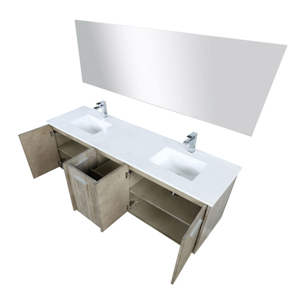 Lexora Collection Fairbanks 72 inch Rustic Acacia Double Bath Vanity, Cultured Marble Top, Faucet Set and 70 inch Mirror - Luxe Bathroom Vanities