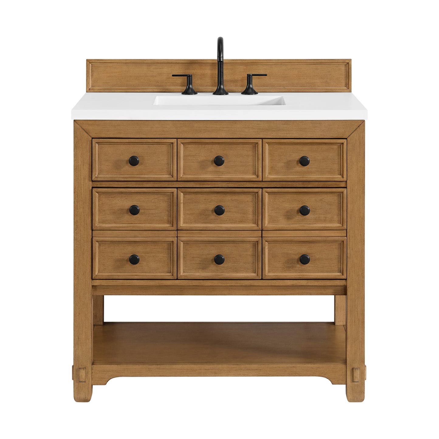 James Martin Malibu 36" Single Vanity, Amber Birch w/ 3 CM Counter Top - Luxe Bathroom Vanities