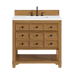 James Martin Malibu 36" Single Vanity, Amber Birch w/ 3 CM Counter Top - Luxe Bathroom Vanities