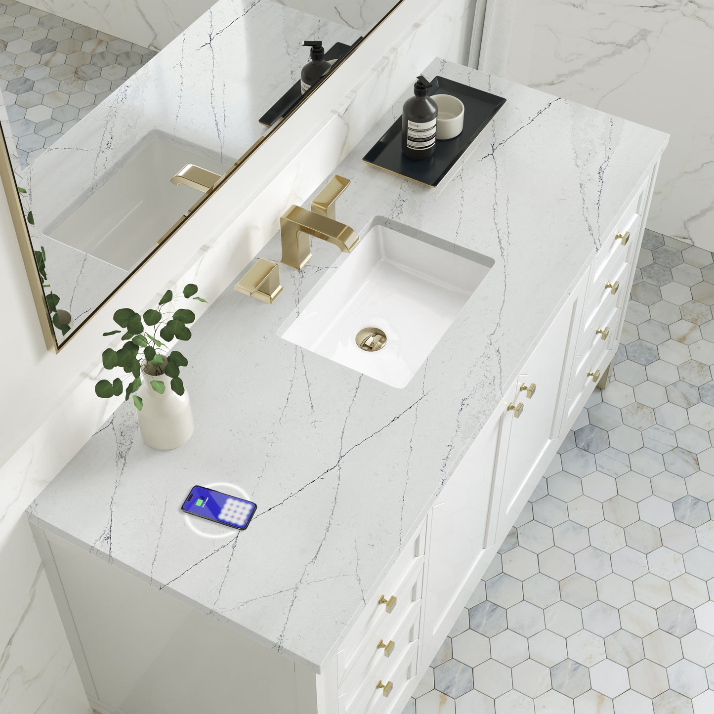James Martin Chicago 60" Single Vanity with 3 CM Countertop & FreePower Wireless Charger