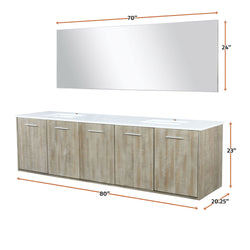 Lexora Collection Fairbanks 80 inch Rustic Acacia Double Bath Vanity, Cultured Marble Top and 70 inch Mirror - Luxe Bathroom Vanities