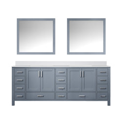 Lexora Collection Jacques 84 inch Double Bath Vanity, White Quartz Top, and 34 inch Mirrors - Luxe Bathroom Vanities