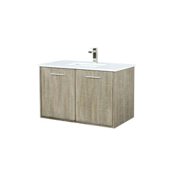 Lexora Collection Fairbanks 36 inch Rustic Acacia Bath Vanity, White Quartz Top and Faucet Set - Luxe Bathroom Vanities