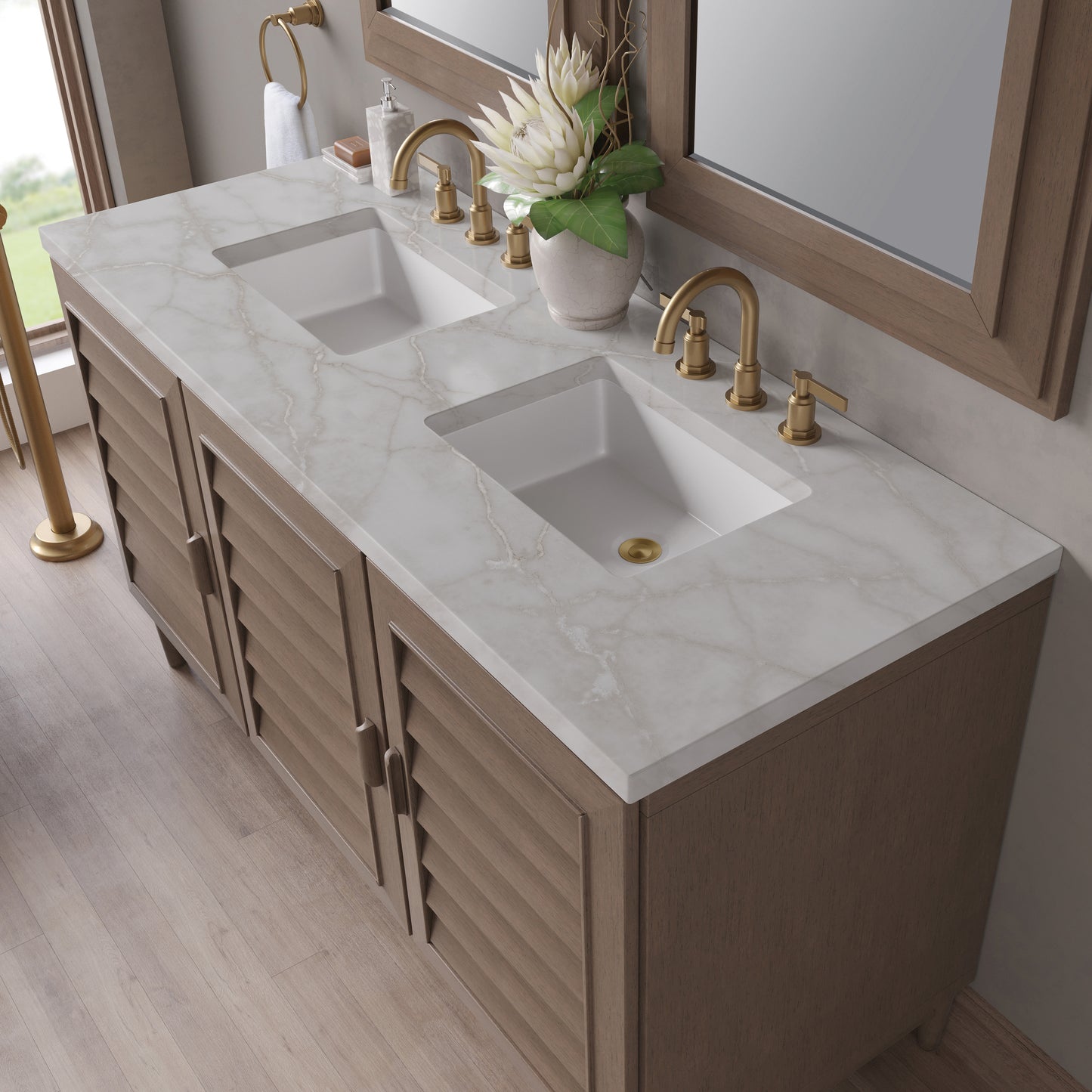 James Martin Portland 60" Double Vanity Whitewashed Walnut with 3 CM Countertop