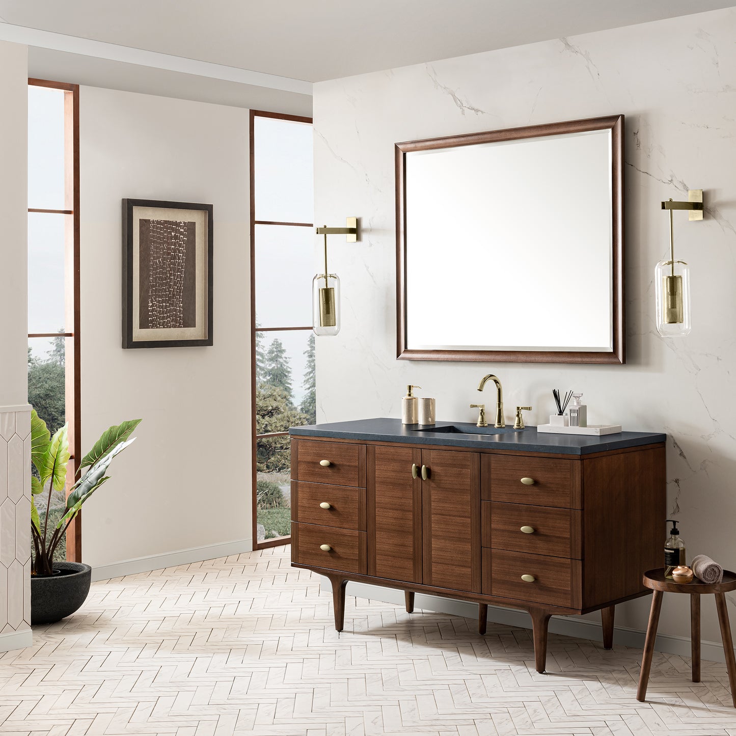 James Martin Amberly 60" Single Vanity, Mid-Century Walnut