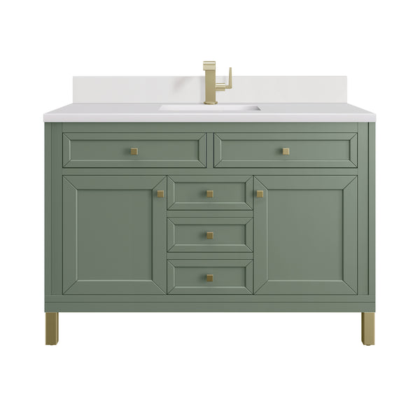 James Martin Chicago 48" Single Vanity with Single Hole 3CM White Zeus Silestone Top & Backsplash