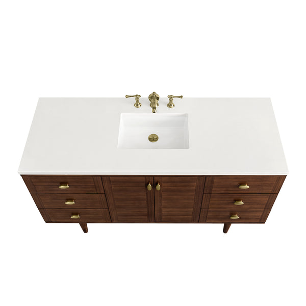 James Martin Amberly 60" Single Vanity, Mid-Century Walnut