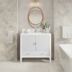 James Martin Myrrin 36" Vanity with Single Hole 3 CM White Zeus Silestone Top & Backsplash