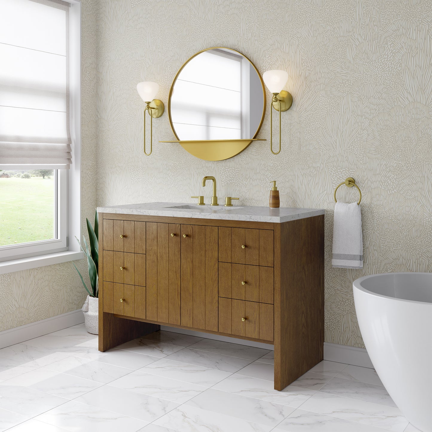 James Martin Hudson 48" Single Vanity Honey Oak w/ 3 CM Countertop & FreePower Wireless Charger