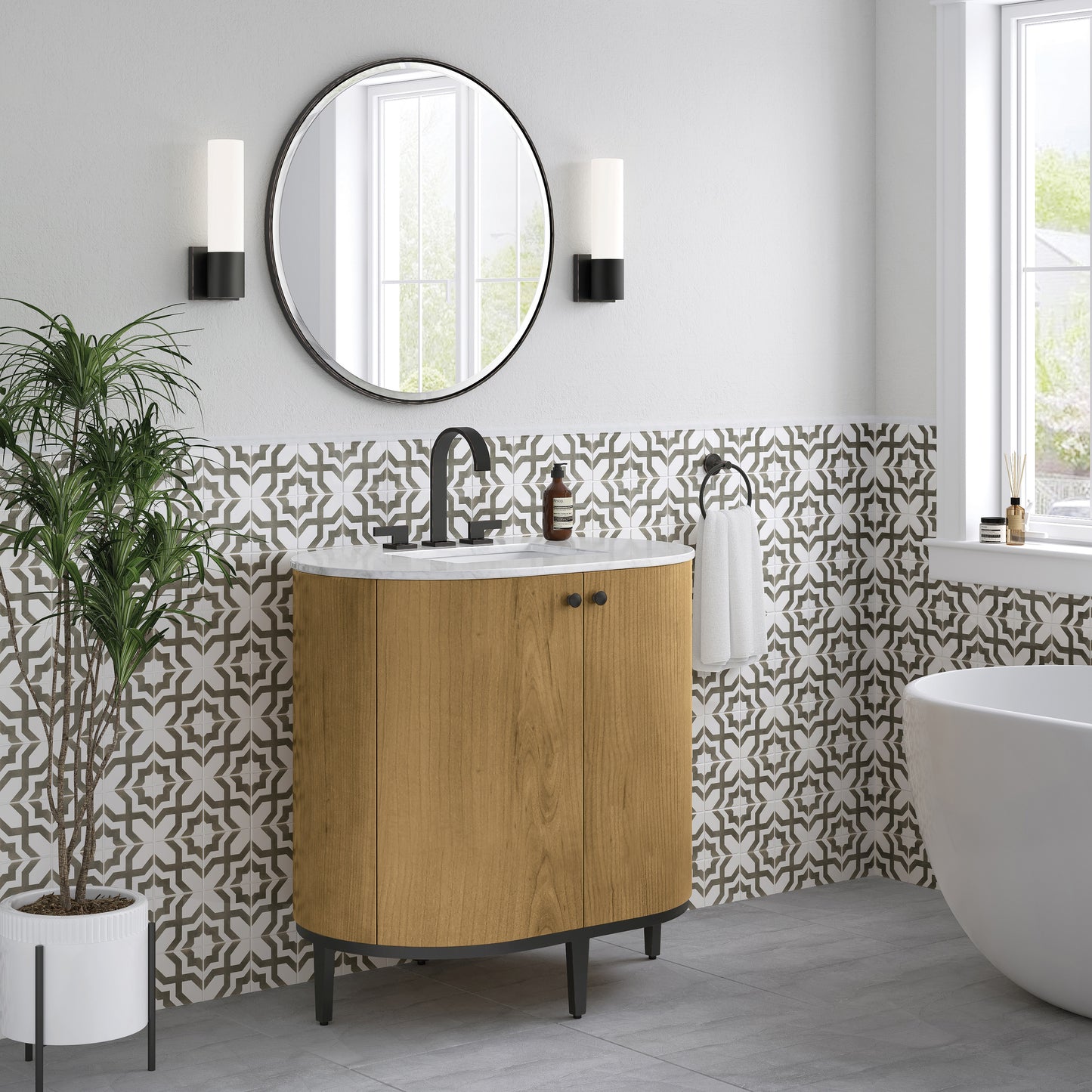 James Martin Bellamy 36" Single Vanity, Rustic Oak with Carrara Marble Top - Luxe Bathroom Vanities