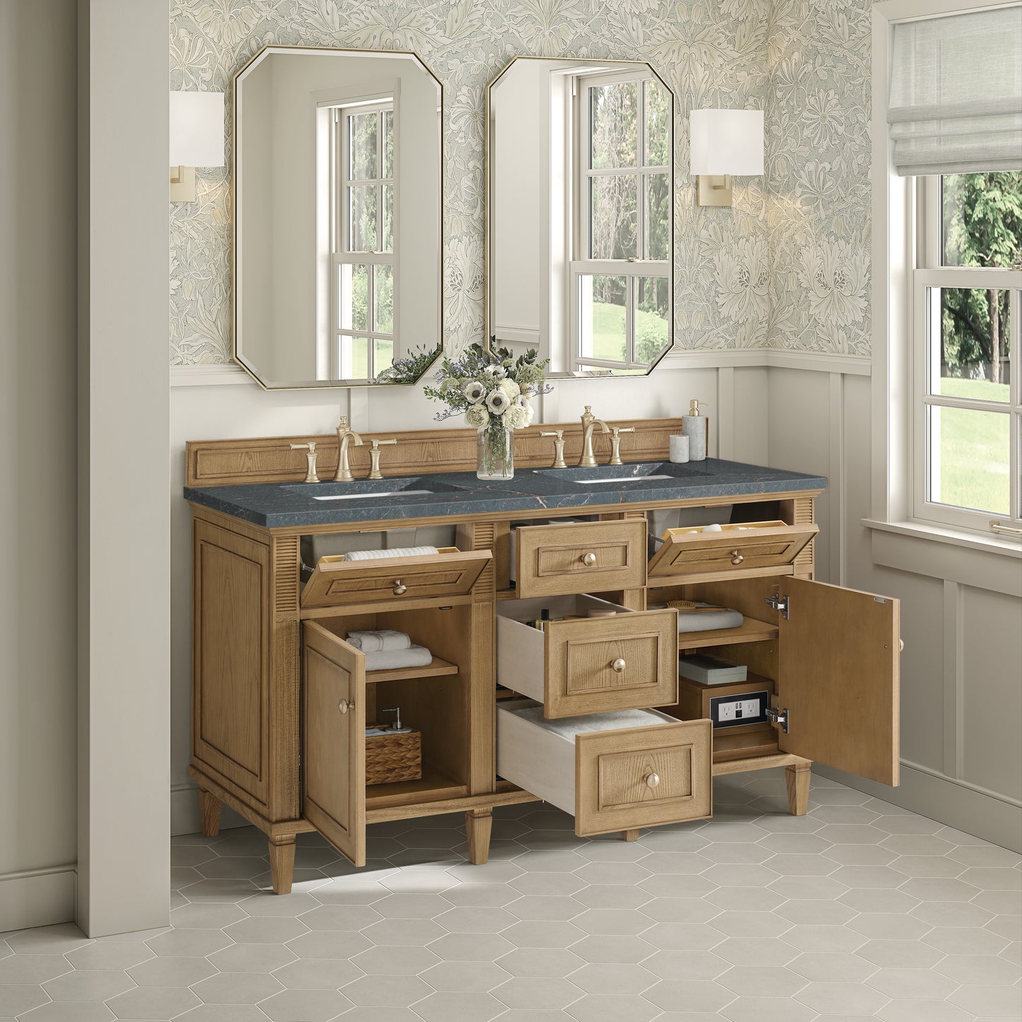 James Martin Lorelai 60" Double Vanity with 3 CM Countertop & FreePower Wireless Charger