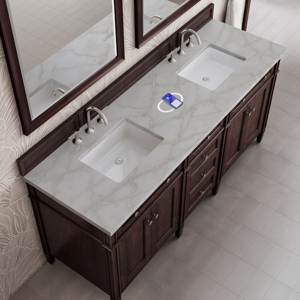 James Martin Brittany 72" Double Vanity with 3 CM Countertop & FreePower Wireless Charger