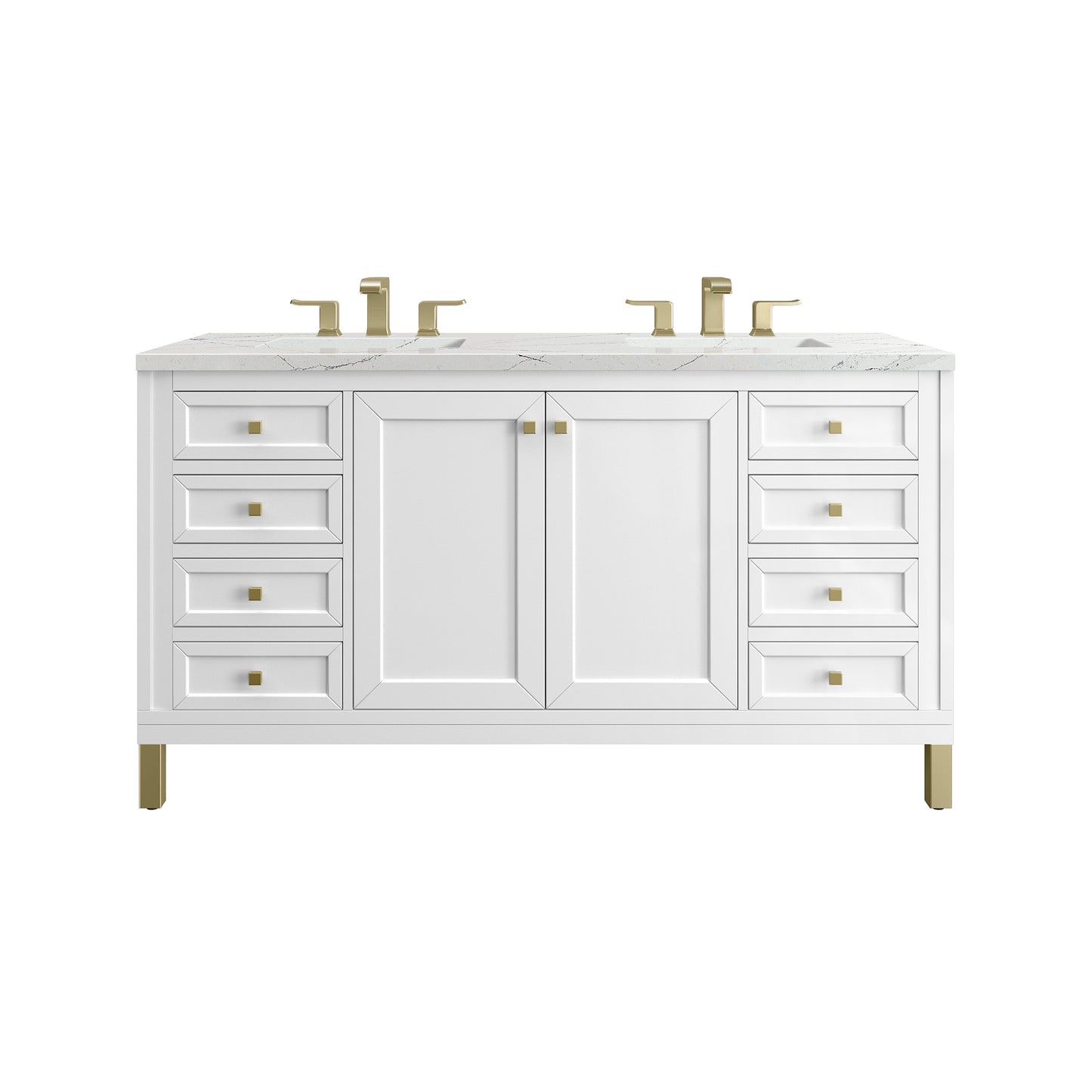 James Martin Chicago 60" Double Vanity, Glossy White - Luxe Bathroom Vanities