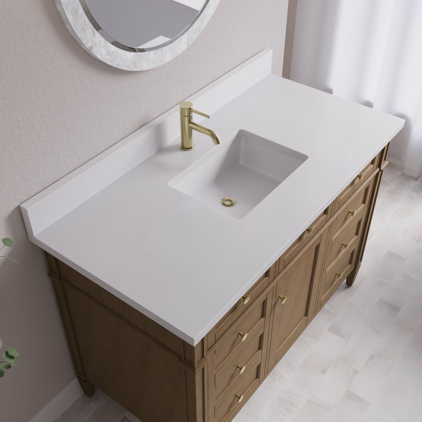 James Martin Brittany 48" Single Vanity with Single Hole 3 CM White Zeus Quartz Top & Backsplash