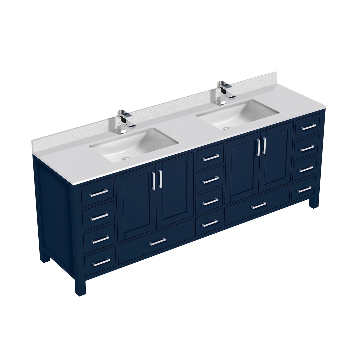 Lexora Collection Jacques 84 inch Double Bath Vanity, White Quartz Top, and Faucet Set - Luxe Bathroom Vanities