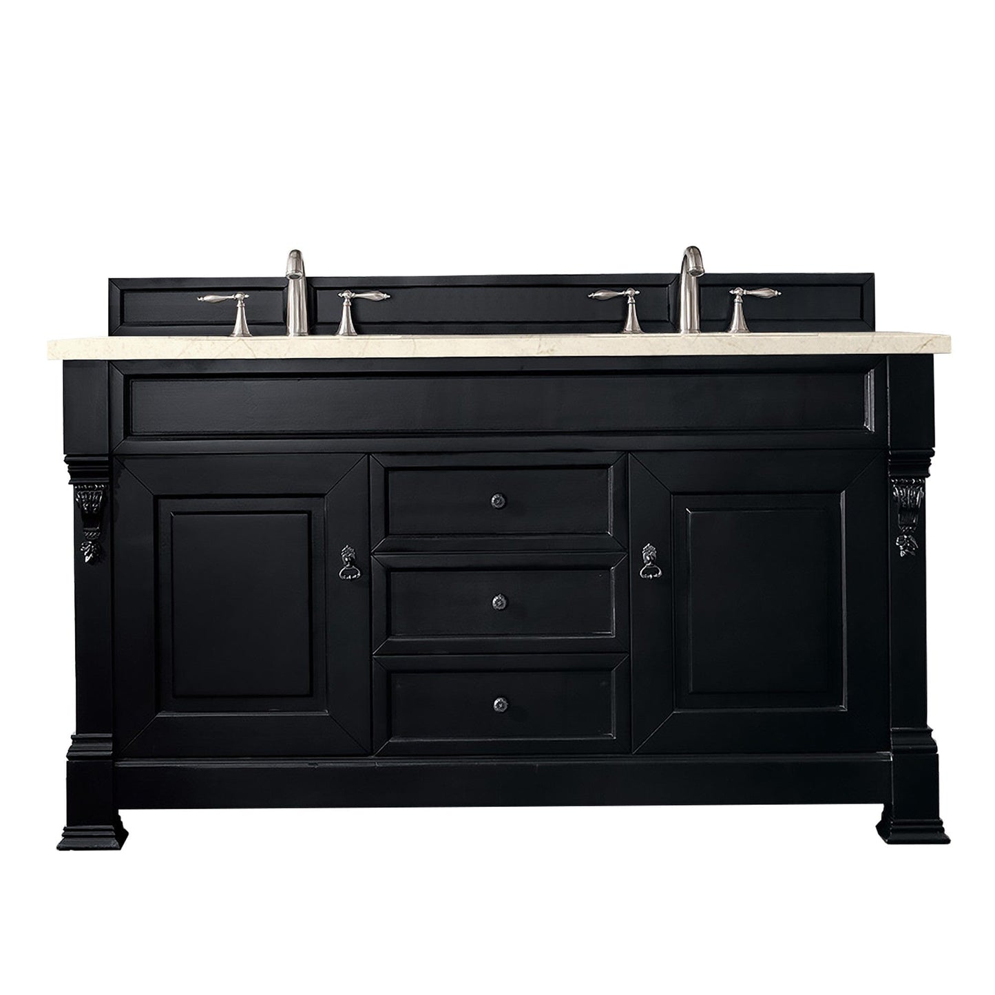 James Martin Brookfield 60" Double Vanity Vanities James Martin Antique Black w/ 3 CM Eternal Marfil Quartz Top 