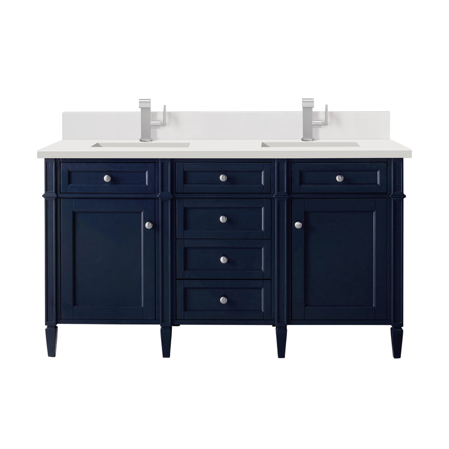 James Martin Brittany 60" Double Vanity with Single Hole 3 CM White Zeus Silestone Top & Backsplash