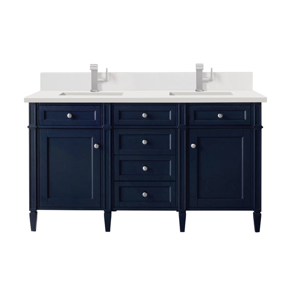 James Martin Brittany 60" Double Vanity with Single Hole 3 CM White Zeus Silestone Top & Backsplash