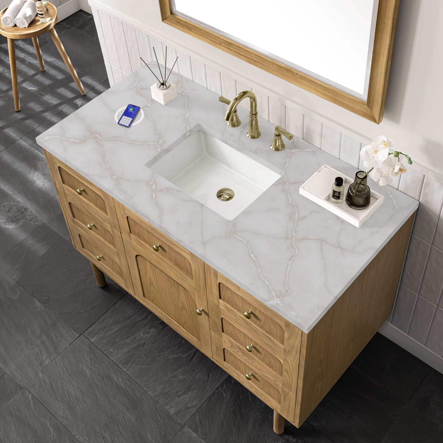 James Martin Laurent 48" Single Vanity with 3 CM Countertop & FreePower Wireless Charger