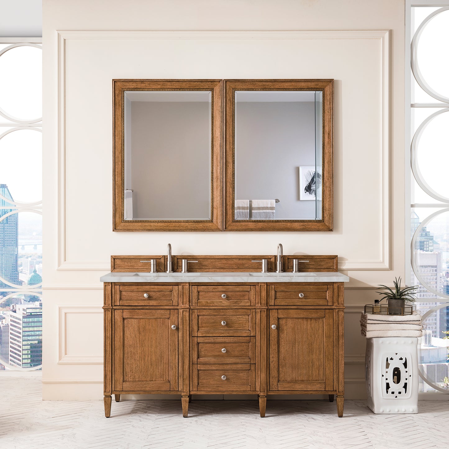 James Martin Brittany 60" Double Vanity with 3 CM Countertop & FreePower Wireless Charger