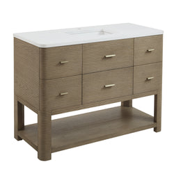 James Martin Lucian 48" Single Vanity, Pebble Oak w/ 3 CM Top - Luxe Bathroom Vanities