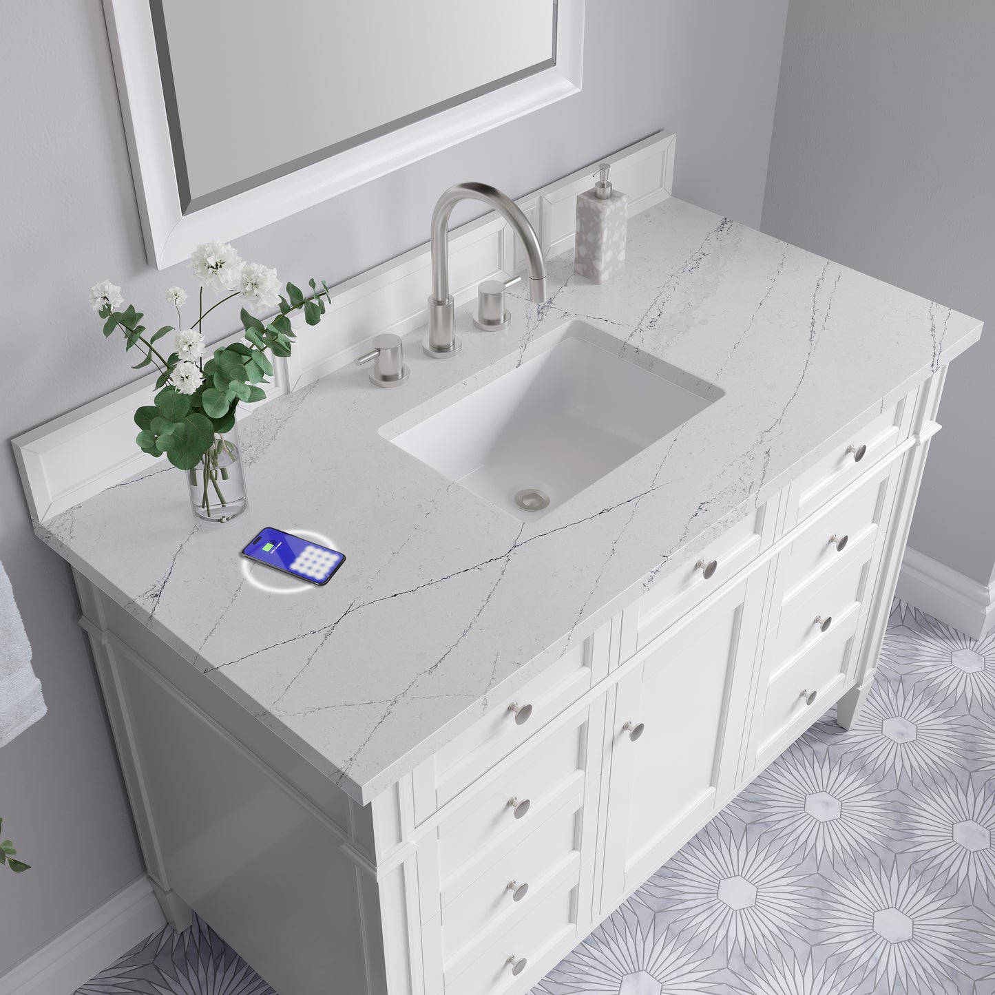 James Martin Brittany 48" Single Vanity with 3 CM Countertop & FreePower Wireless Charger
