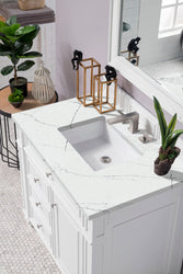 James Martin Bristol 36" Single Vanity, Bright White with 3 CM Top - Luxe Bathroom Vanities