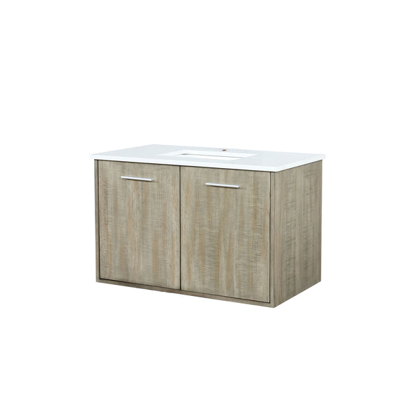 Lexora Collection Fairbanks 36 inch Rustic Acacia Bath Vanity and White Quartz Top - Luxe Bathroom Vanities