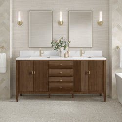 James Martin Myrrin 72" Double Vanity with Single Hole 3 CM White Zeus Silestone Top & Backsplash