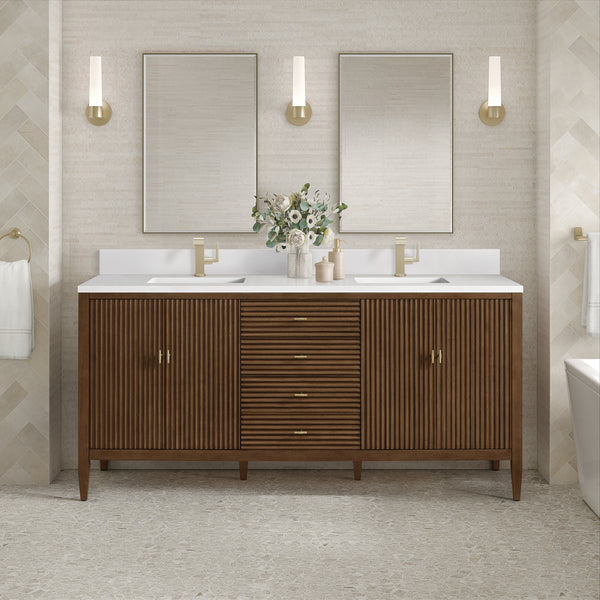 James Martin Myrrin 72" Double Vanity with Single Hole 3 CM White Zeus Silestone Top & Backsplash