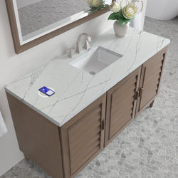 James Martin Portland 60" Single Vanity Whitewashed Walnut with 3 CM Countertop & FreePower Wireless Charger
