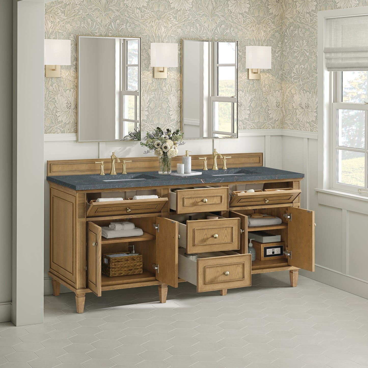 James Martin Lorelai 72" Double Vanity with 3 CM Countertop & FreePower Wireless Charger