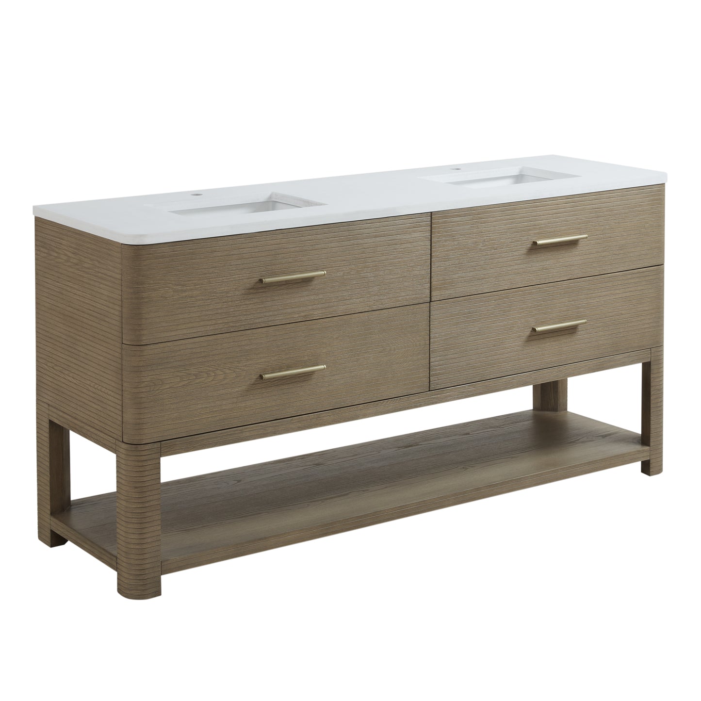 James Martin Lucian 72" Double Vanity, Pebble Oak w/ 3 CM Top - Luxe Bathroom Vanities