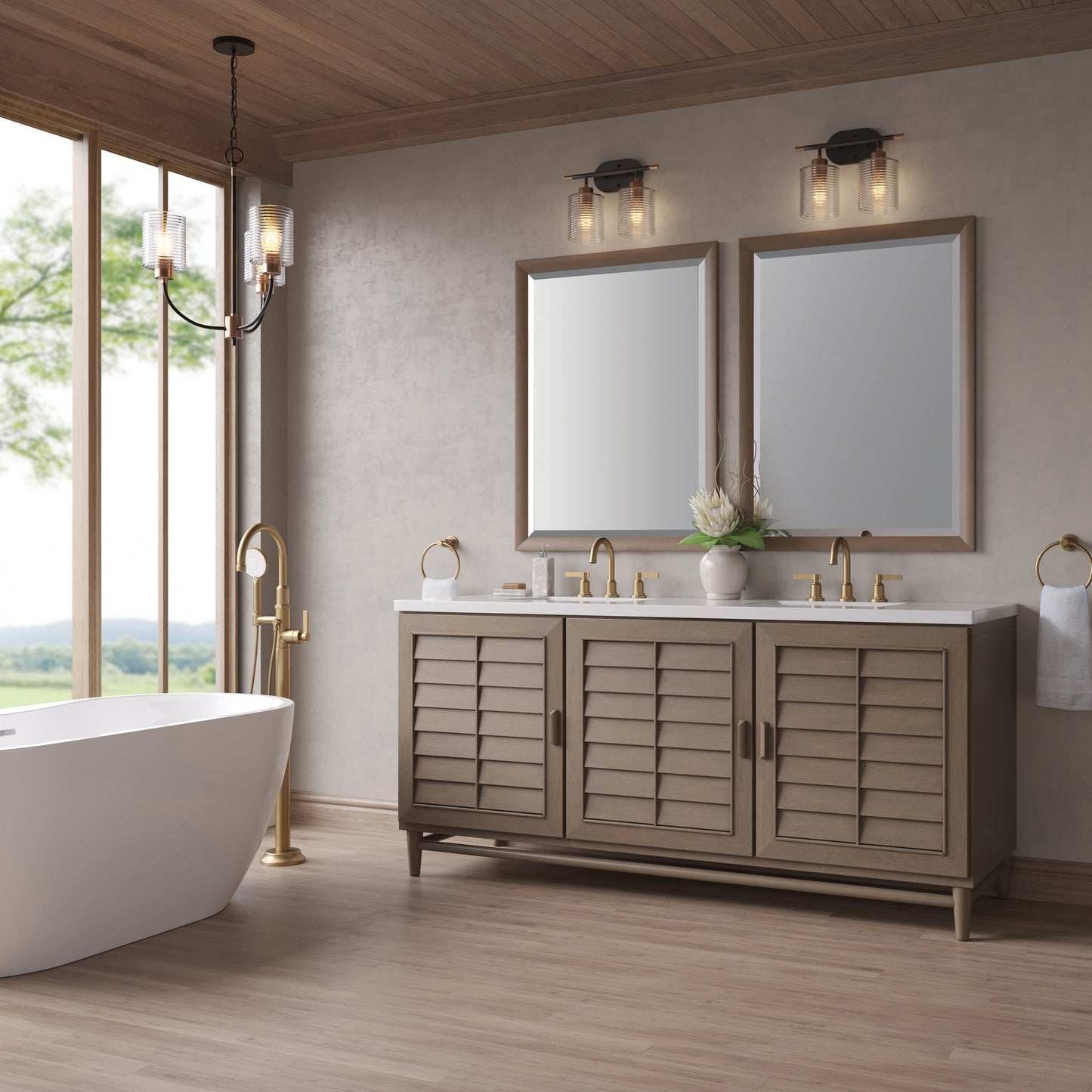 James Martin Portland 72" Double Vanity Whitewashed Walnut with 3 CM Countertop