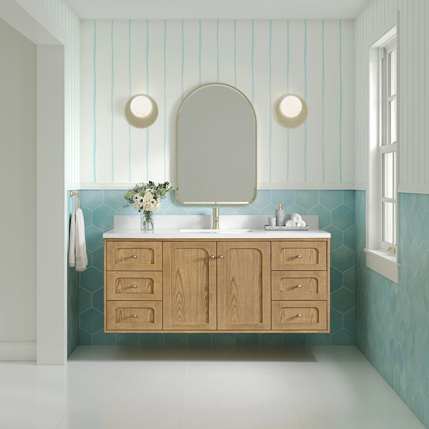James Martin Laurent 60" Single Vanity with Single Hole 3 CM White Zeus Silestone Top & Matching Backsplash