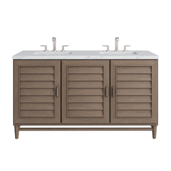 James Martin Portland 60" Double Vanity Whitewashed Walnut with 3 CM Countertop & FreePower Wireless Charger