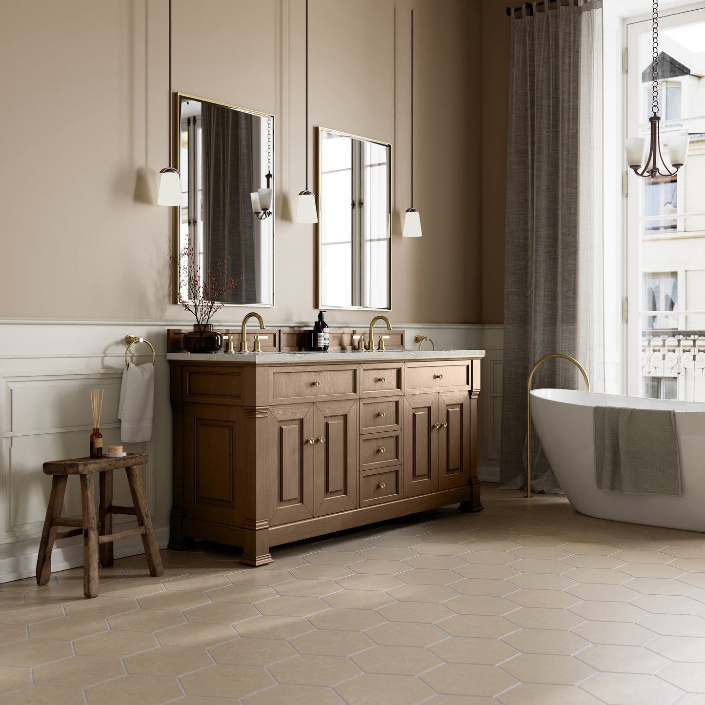 James Martin Brookfield 72" Double Vanity with 3 CM Countertop & FreePower Wireless Charger