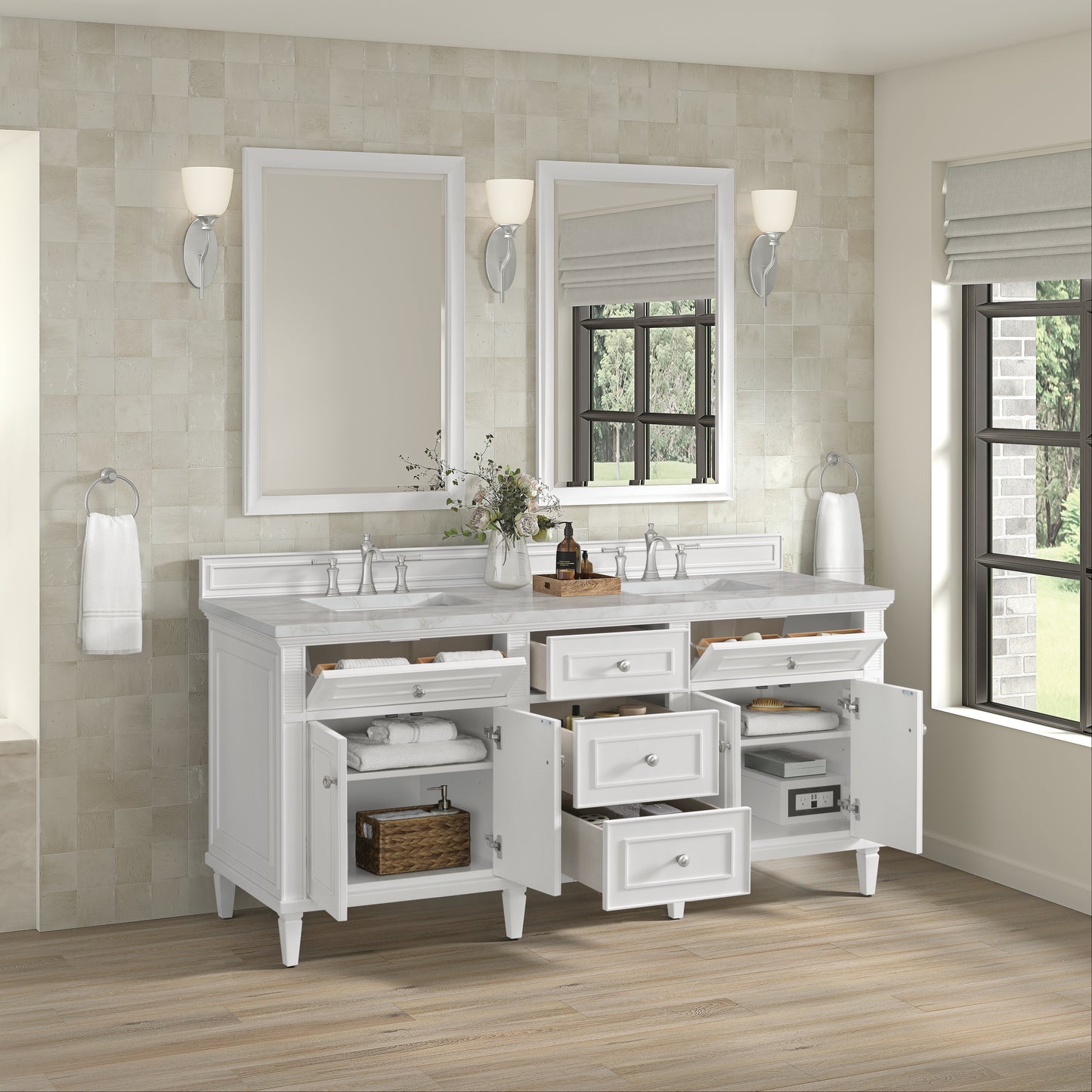 James Martin Lorelai 72" Double Vanity with 3 CM Countertop & FreePower Wireless Charger