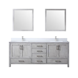 Lexora Collection Jacques 80 inch Double Bath Vanity, White Quartz Top, Faucet Set, and 30 inch Mirrors - Luxe Bathroom Vanities